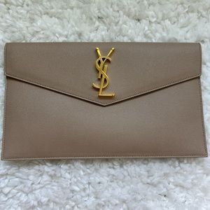 YSL Uptown Clutch in Beige